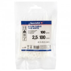 Užtraukimo dirželiai 100x2.5mm, balti, 100 vnt.